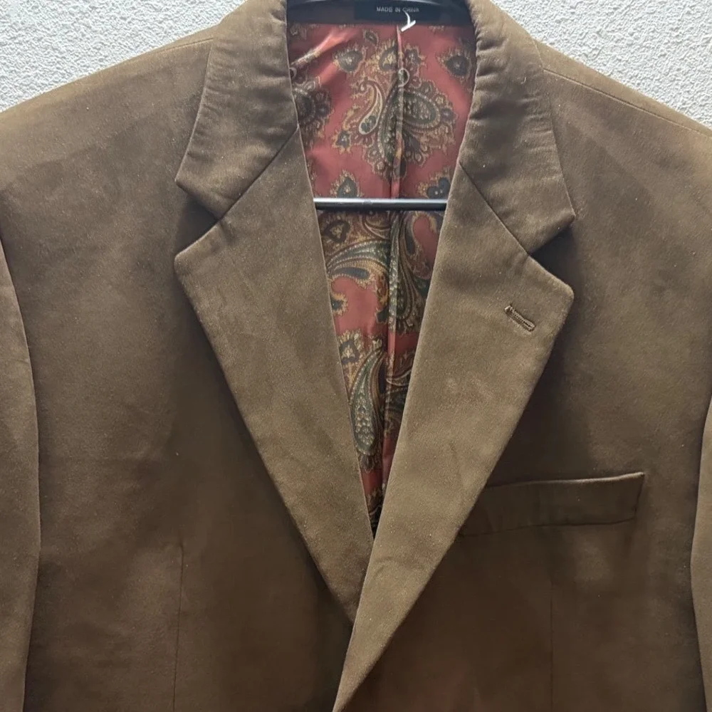 Lauren Ralph Lauren Mens Brown Faux Suede Blazer 40S Paisley Lining Sport Coat